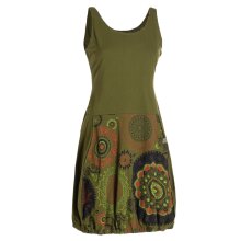 Vishes Damen mittellanges Kleid Baumwolle geometrisches Muster Ballonkleid olive 40