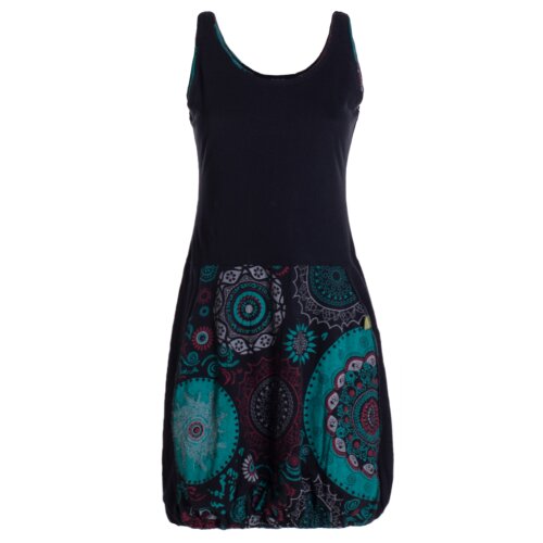 Vishes Damen mittellanges Kleid Baumwolle geometrisches Muster Ballonkleid schwarz 36