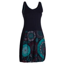 Vishes Damen mittellanges Kleid Baumwolle geometrisches Muster Ballonkleid schwarz 44
