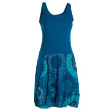 Vishes Damen mittellanges Kleid Baumwolle geometrisches Muster Ballonkleid türkis 38