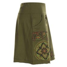 Vishes Damen Mini-Rock Baumwolle Mandala-Muster breiter Bund zum Schnüren mit Taschen olive 40-42