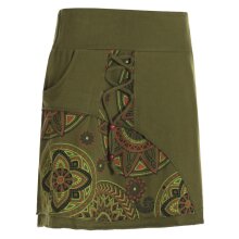 Vishes Damen Mini-Rock Baumwolle Mandala-Muster breiter Bund zum Schnüren mit Taschen olive 40-42