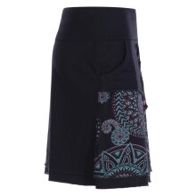 Vishes Damen Mini-Rock Baumwolle Mandala-Muster breiter Bund zum Schnüren mit Taschen schwarz 40-42