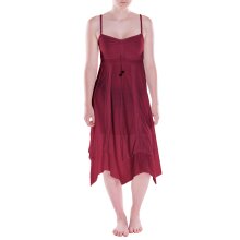 Vishes Damen Wadenlang Kleid Baumwolle Fantasie A-Linie Rückenfrei dunkelrot 40