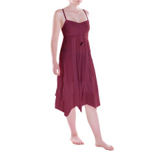 Vishes Damen Wadenlang Kleid Baumwolle Fantasie A-Linie Rückenfrei dunkelrot 42