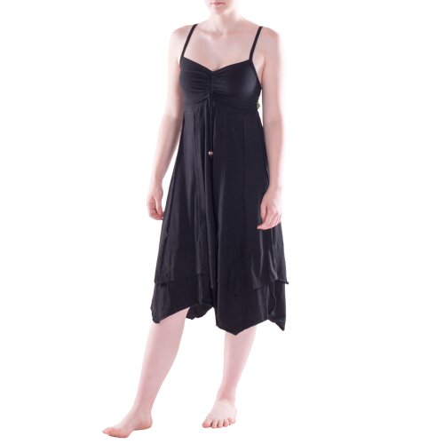 Vishes Damen Wadenlang Kleid Baumwolle Fantasie A-Linie Rückenfrei schwarz 42