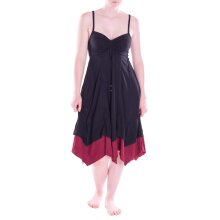 Vishes Damen Wadenlang Kleid Baumwolle Fantasie A-Linie Rückenfrei schwarz-dunkelrot 42