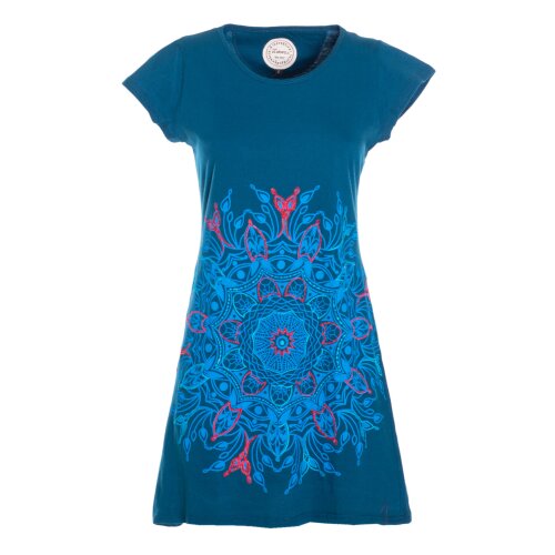 Vishes Kurzarm Tunika Minikleid Damen Besticktes Mandala Baumwolle türkis 38
