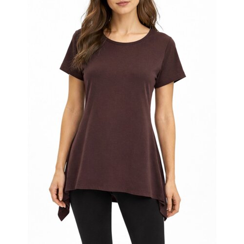 Vishes Kurzarm Zipfeltop Damen Asymmetrisch Unifarben Jersey Baumwolle braun 42