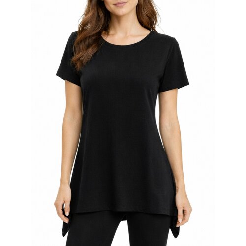 Vishes Kurzarm Zipfeltop Damen Asymmetrisch Unifarben Jersey Baumwolle schwarz 38