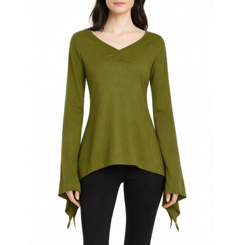 Vishes Zipfelshirt Damen Langarm Zipfelärmel V-Ausschnitt Jersey olive 40-42