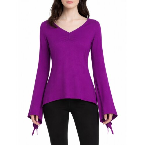 Vishes Zipfelshirt Damen Langarm Zipfelärmel V-Ausschnitt Jersey violett 40
