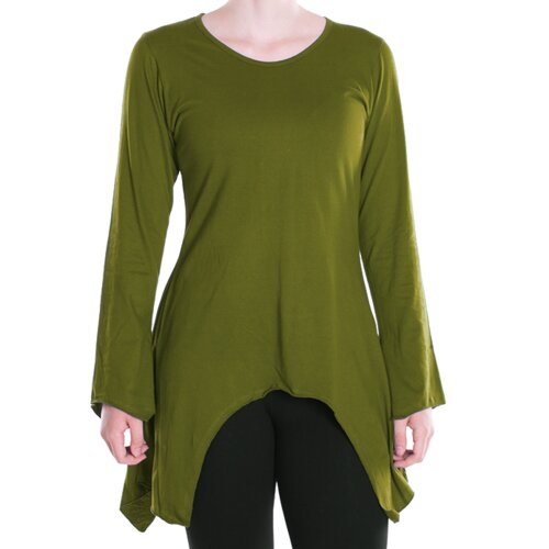 Vishes - Einfarbige Baumwoll Zipfel-Tunika Damen Langarm Herbst Asymmetrisch olive 42