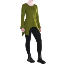 Vishes - Einfarbige Baumwoll Zipfel-Tunika Damen Langarm Herbst Asymmetrisch olive 42