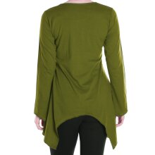 Vishes - Einfarbige Baumwoll Zipfel-Tunika Damen Langarm Herbst Asymmetrisch olive 42