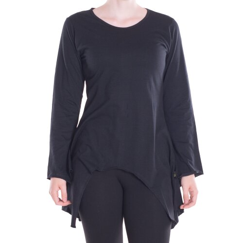 Vishes - Einfarbige Baumwoll Zipfel-Tunika Damen Langarm Herbst Asymmetrisch schwarz 34