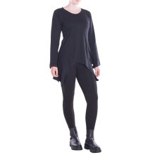 Vishes - Einfarbige Baumwoll Zipfel-Tunika Damen Langarm Herbst Asymmetrisch schwarz 34
