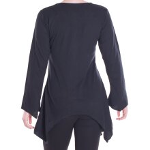 Vishes - Einfarbige Baumwoll Zipfel-Tunika Damen Langarm Herbst Asymmetrisch schwarz 34