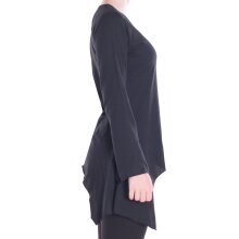 Vishes - Einfarbige Baumwoll Zipfel-Tunika Damen Langarm Herbst Asymmetrisch schwarz 34