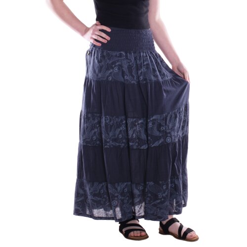 Vishes Damen Maxi-Rock Baumwolle Vintage Retro extra breiter Bund mit Kordel-Zug schwarz