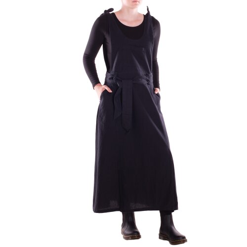 Vishes Langes Latzkleid Damen Handgewebt Bindeträger Gürtel Oversize schwarz 40-42