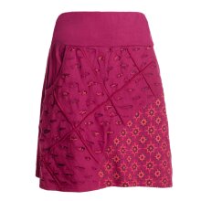 Vishes Damen A-Linie Rock Baumwolle Blumen-Muster elastischer Bund mit Taschen dunkelrot 40