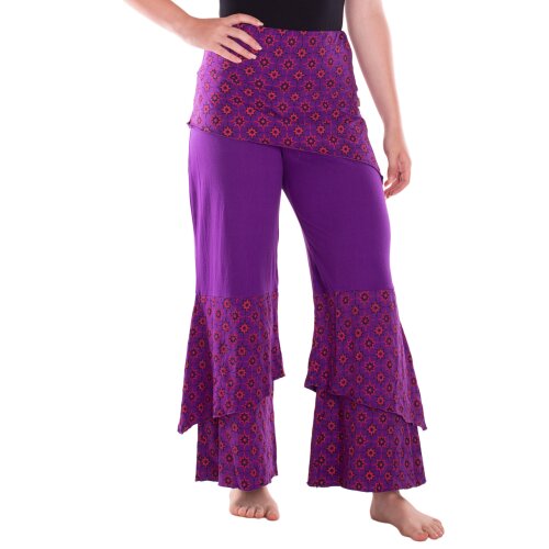 Vishes Schlaghose Zipfelhose Hippie Hose Sommerhose aus Jersey bedruckt violett 38