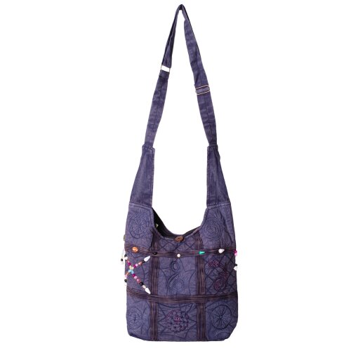 Vishes Schultertasche Baumwolle Umhängetasche bestickt verstellbar dunkelblau