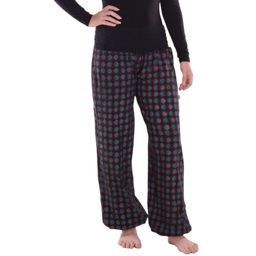 Vishes Sommer Haremshose Pluderhose mit Patchwork-Print. elastischem Bund, Freesize 34–44 schwarz-1