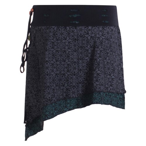 Vishes Damen Mini-Rock Baumwolle Blumen-Muster extra breiter Bund mit Kordel-Zug und Taschen schwarz-grau 36