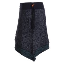 Vishes Damen Mini-Rock Baumwolle Blumen-Muster extra breiter Bund mit Kordel-Zug und Taschen schwarz-grau 42