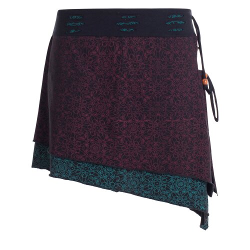 Vishes Damen Mini-Rock Baumwolle Blumen-Muster extra breiter Bund mit Kordel-Zug und Taschen schwarz-rot 40-42