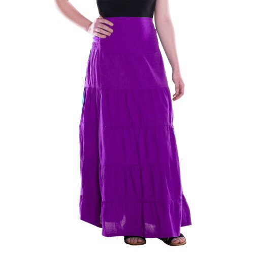 Vishes Damen Maxi-Rock Baumwolle Vintage, Retro elastischer Bund mit Kordel-Zug violett 34-42
