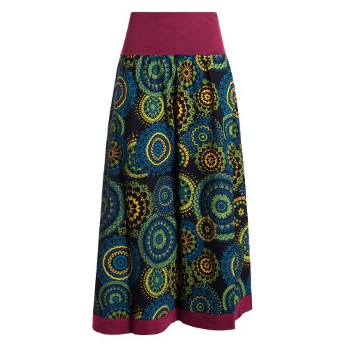 Vishes - Langer Damen Herbst-Rock Herbströcke Bunt mit Mandalas bedruckt schwarz 36