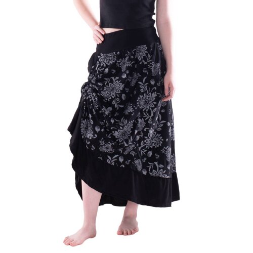 Vishes - langer Damen Maxi-Rock längen-verstellbar Baumwolle Blüten-Muster