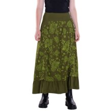 Vishes - langer Damen Maxi-Rock längen-verstellbar Baumwolle Blüten-Muster olive 36