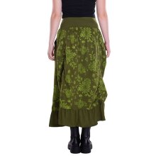 Vishes - langer Damen Maxi-Rock längen-verstellbar Baumwolle Blüten-Muster olive 36