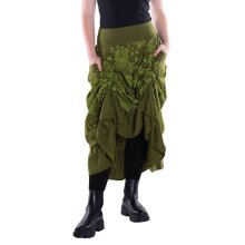 Vishes - langer Damen Maxi-Rock längen-verstellbar Baumwolle Blüten-Muster olive 36