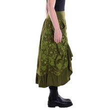 Vishes - langer Damen Maxi-Rock längen-verstellbar Baumwolle Blüten-Muster olive 38