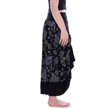 Vishes - langer Damen Maxi-Rock längen-verstellbar Baumwolle Blüten-Muster schwarz 46