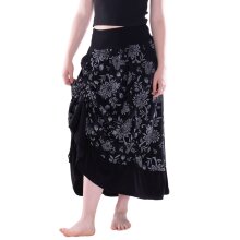 Vishes - langer Damen Maxi-Rock längen-verstellbar Baumwolle Blüten-Muster schwarz 46