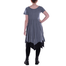 Vishes Damen knielanges Kleid Baumwolle Casual Patchwork hohe Taille grau 40