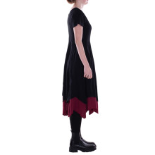 Vishes Damen knielanges Kleid Baumwolle Casual Patchwork hohe Taille schwarz 42