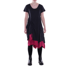 Vishes Damen knielanges Kleid Baumwolle Casual Patchwork hohe Taille schwarz 42