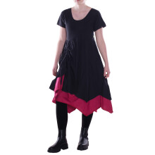 Vishes Damen knielanges Kleid Baumwolle Casual Patchwork hohe Taille schwarz 42