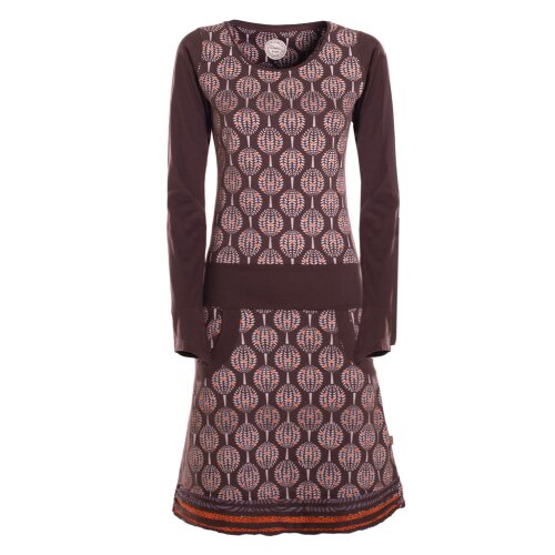 Vishes Damen knielanges Kleid Baumwolle geometrisch A-Linie mit Taschen