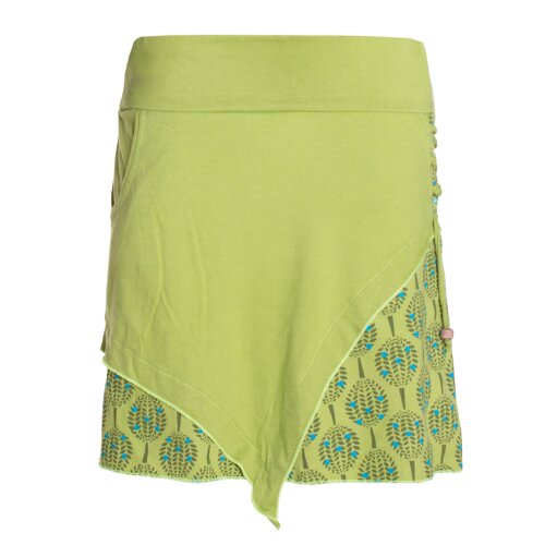 Vishes Damen asymmetrischer Mini-Rock Baumwolle Blumen-Muster elastischer Bund mit Kordel-Zug und Taschen hellgrün 40