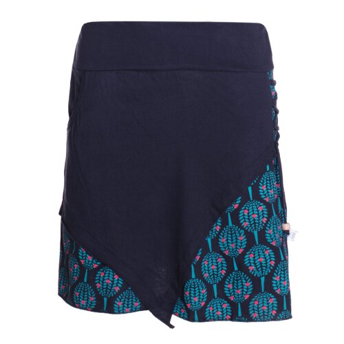 Vishes Damen asymmetrischer Mini-Rock Baumwolle Blumen-Muster elastischer Bund mit Kordel-Zug und Taschen schwarz 48