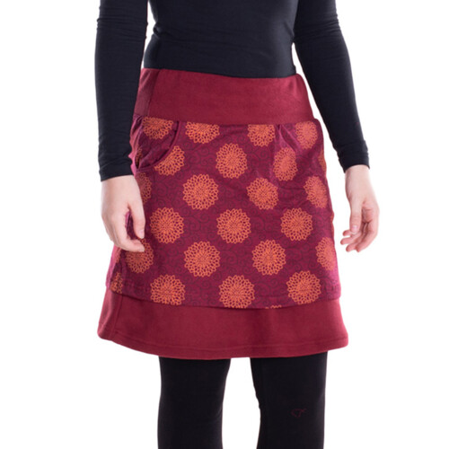 Vishes - Thermorock warmer Damen Winterröcke kurz Lagenlook aus ECO-Fleece dunkelrot 44