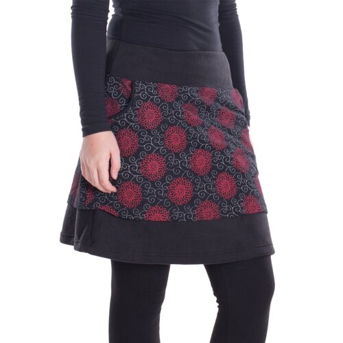 Vishes Fleecerock Damen Bedruckt Mandala A-Linie Taschen Winterrock schwarz 42